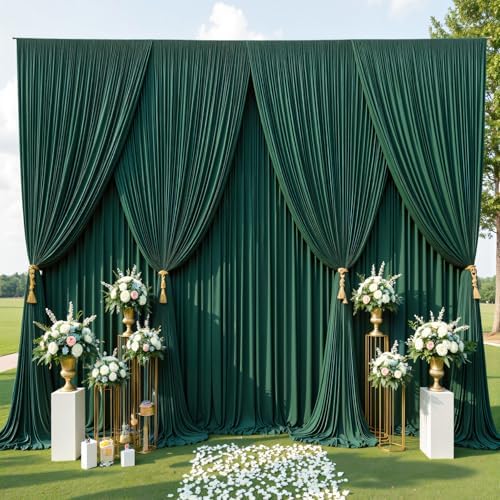 50ftx10ft Wrinkle Free Hunter Green Backdrop Curtains for Party Background, 10 Panels Silky Fabric Green Photo