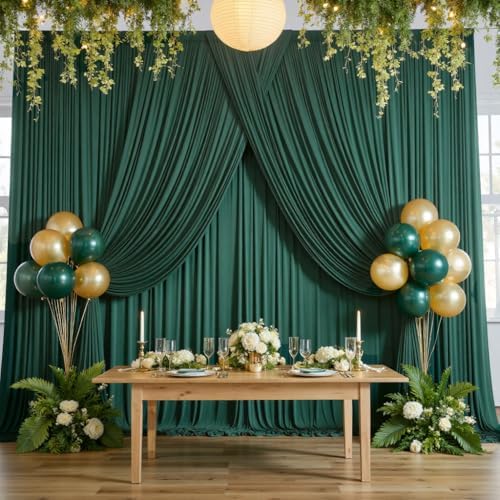 50ftx10ft Wrinkle Free Hunter Green Backdrop Curtains for Party Background, 10 Panels Silky Fabric Green Photo, alternate