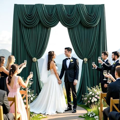 50ftx10ft Wrinkle Free Hunter Green Backdrop Curtains for Party Background, 10 Panels Silky Fabric Green Photo, alternate