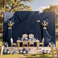 50ftx10ft Wrinkle Free Navy Blue Backdrop Curtains for Party Background, 10 Panels 5x10ft Silky Polyester Photo