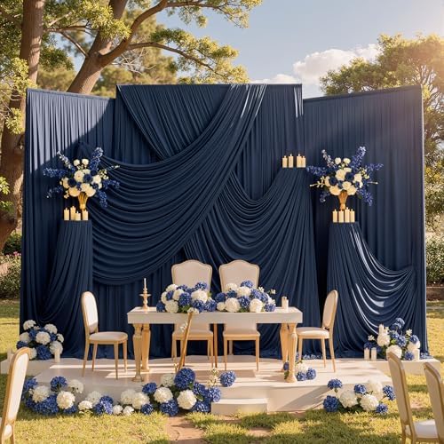 50ftx10ft Wrinkle Free Navy Blue Backdrop Curtains for Party Background, 10 Panels 5x10ft Silky Polyester Photo