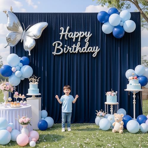 50ftx10ft Wrinkle Free Navy Blue Backdrop Curtains for Party Background, 10 Panels 5x10ft Silky Polyester Photo, alternate