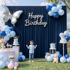 50ftx10ft Wrinkle Free Navy Blue Backdrop Curtains for Party Background, 10 Panels 5x10ft Silky Polyester Photo, alternate