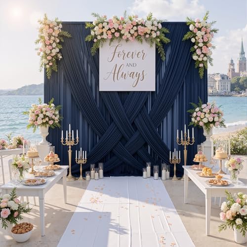 50ftx10ft Wrinkle Free Navy Blue Backdrop Curtains for Party Background, 10 Panels 5x10ft Silky Polyester Photo, alternate