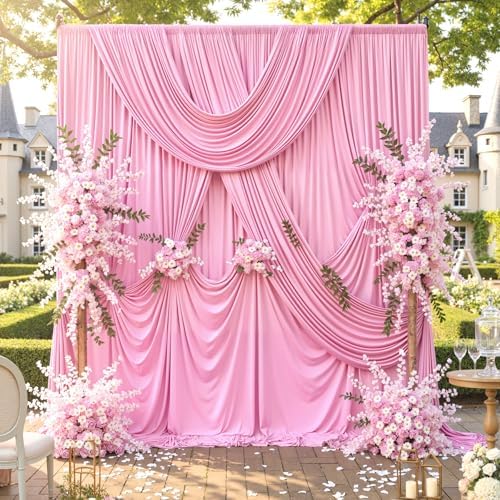 50ftx10ft Wrinkle Free Pink Backdrop Curtains for Party Background, 10 Panels 5x10ft Silky Polyester Photo