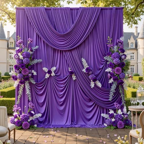 50ftx10ft Wrinkle Free Purple Backdrop Curtains for Party Background, 10 Panels 5x10ft Silky Polyester Photo, alternate view
