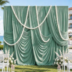 50ftx10ft Wrinkle Free Sage Green Backdrop Curtains for Parties, 10 Panels 5x10ft Silky Polyester Photo Backdrop
