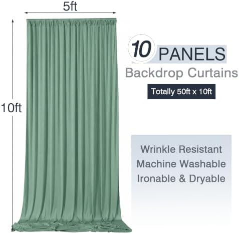 50ftx10ft Wrinkle Free Sage Green Backdrop Curtains for Parties, 10 Panels 5x10ft Silky Polyester Photo Backdrop, alternate