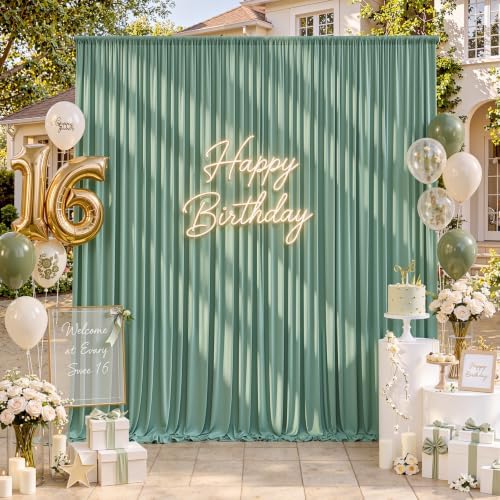 50ftx10ft Wrinkle Free Sage Green Backdrop Curtains for Parties, 10 Panels 5x10ft Silky Polyester Photo Backdrop, alternate