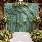 50ftx10ft Wrinkle Free Sage Green Backdrop Curtains for Parties, Polyester Green Photo Backdrop Drapes 10 Panels
