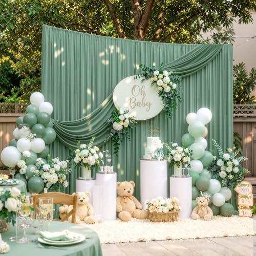 50ftx10ft Wrinkle Free Sage Green Backdrop Curtains for Parties, Polyester Green Photo Backdrop Drapes 10 Panels, alternate