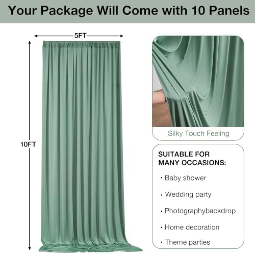 50ftx10ft Wrinkle Free Sage Green Backdrop Curtains for Parties, Polyester Green Photo Backdrop Drapes 10 Panels, alternate