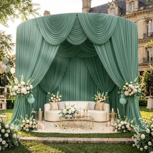 50ftx10ft Wrinkle Free Sage Green Backdrop Curtains for Parties, Polyester Green Photo Backdrop Drapes 10 Panels, alternate