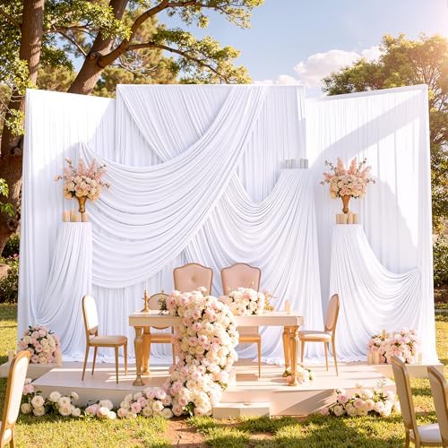50ftx10ft Wrinkle Free White Backdrop Curtain for Party Background, 10 Panels Silky Polyester Photo Backdrop, alternate view