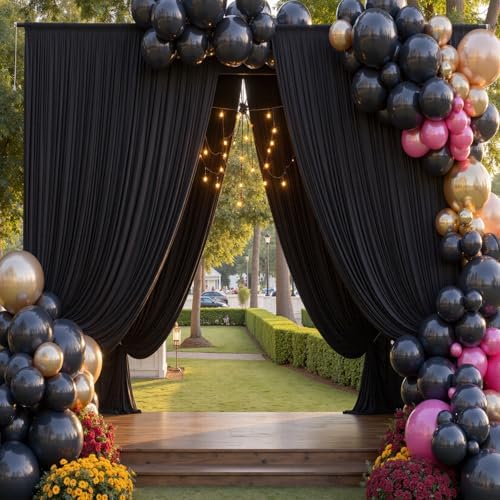 50ftx12 ft Wrinkle Free Black Backdrop Curtain for Wedding Parties,10 Panels 5x12 ft Long Silky Polyester Photo, alternate