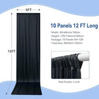50ftx12 ft Wrinkle Free Black Backdrop Curtain for Wedding Parties,10 Panels 5x12 ft Long Silky Polyester Photo, alternate