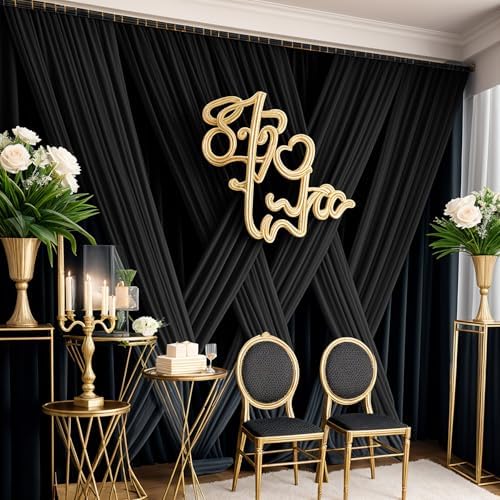 50ftx12 ft Wrinkle Free Black Backdrop Curtain for Wedding Parties,10 Panels 5x12 ft Long Silky Polyester Photo, alternate