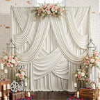 50ftx12ft Beige Backdrop Curtains for Parties, Wrinkle Free Polyester Beige Photo Backdrop Drapes 10 Panels 12