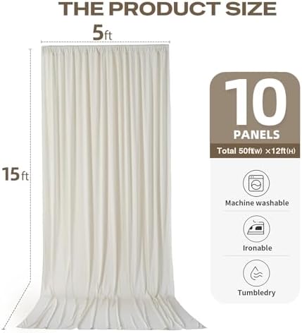 50ftx12ft Beige Backdrop Curtains for Parties, Wrinkle Free Polyester Beige Photo Backdrop Drapes 10 Panels 12, alternate