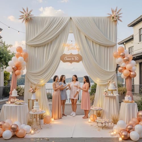 50ftx12ft Beige Backdrop Curtains for Parties, Wrinkle Free Polyester Beige Photo Backdrop Drapes 10 Panels 12, alternate