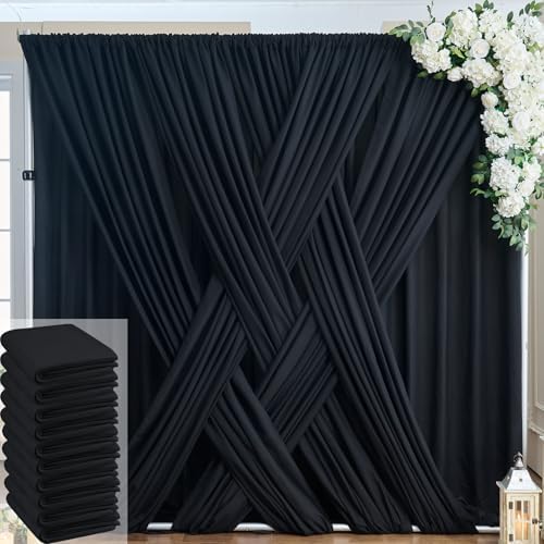 50ftx12ft Black Backdrop Curtain Panels for Parties, Thick Polyester 10 Panels 12 ft Long Wedding Black Photo