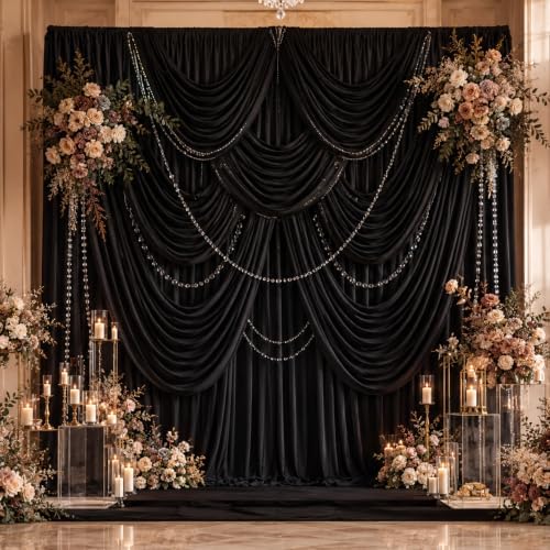 50ftx12ft Black Backdrop Curtain Panels for Parties, Thick Polyester 10 Panels 12 ft Long Wedding Black Photo, alternate view