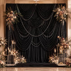 50ftx12ft Black Backdrop Curtain Panels for Parties, Thick Polyester 10 Panels 12 ft Long Wedding Black Photo, alternate view