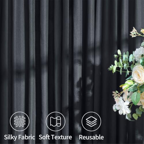 50ftx12ft Black Backdrop Curtain Panels for Parties, Thick Polyester 10 Panels 12 ft Long Wedding Black Photo, alternate view