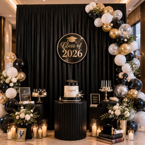 50ftx12ft Black Backdrop Curtain Panels for Parties, Thick Polyester 10 Panels 12 ft Long Wedding Black Photo, alternate view