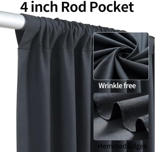 50ftx12ft Black Backdrop Curtain Panels for Parties, Thick Polyester 10 Panels 12 ft Long Wedding Black Photo, alternate view