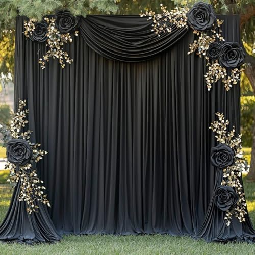 50FTx12FT Black Backdrop Curtains for Wedding Party, Birthday and Halloween in W5' x H12'(10 panels) in black, alternate view