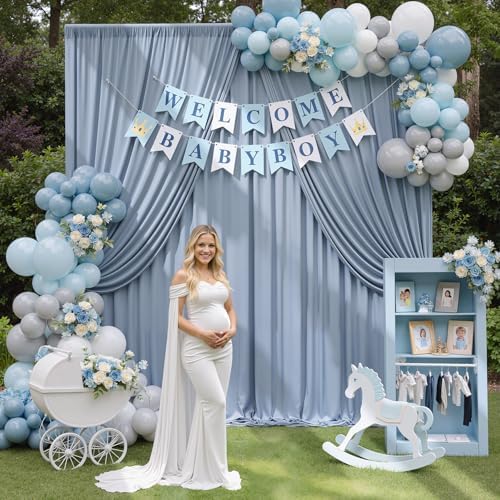 50ftx12ft Dusty Blue Backdrop Curtains for Parties, Wrinkle Free Polyester Photo Backdrop Drapes 10 Panels 12 ft, alternate