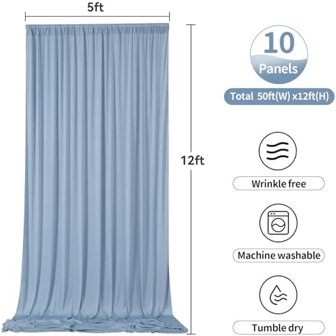 50ftx12ft Dusty Blue Backdrop Curtains for Parties, Wrinkle Free Polyester Photo Backdrop Drapes 10 Panels 12 ft, alternate