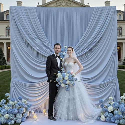50FTx12FT Dusty Blue Backdrop Curtains for Weddings, Birthdays and Photos in W5' x H12'(10 panels) in Dusty Blue