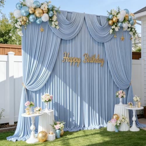 50FTx12FT Dusty Blue Backdrop Curtains for Weddings, Birthdays and Photos in W5' x H12'(10 panels) in Dusty Blue, alternate