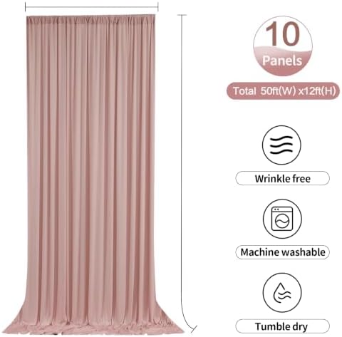 50ftx12ft Dusty Pink Backdrop Curtains for Parties, Wrinkle Free Polyester Dusty Pink Photo Backdrop Drapes 10, alternate