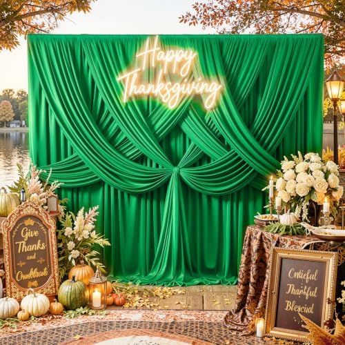 50FTx12FT Green Backdrop Curtains for Weddings, Birthdays and Photography in W5' x H12'(10 panels) in Green, alternate view 2