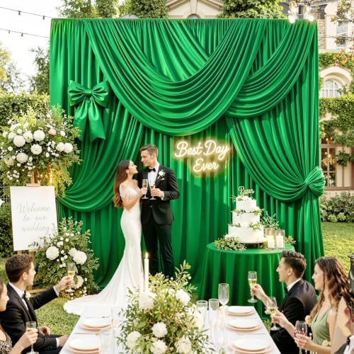 50FTx12FT Green Backdrop Curtains for Weddings, Birthdays and Photography in W5' x H12'(10 panels) in Green, alternate view 5