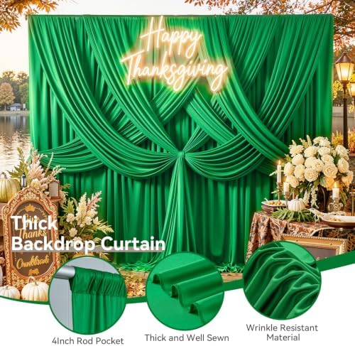 50FTx12FT Green Backdrop Curtains for Weddings, Birthdays and Photography in W5' x H12'(10 panels) in Green, alternate view 6