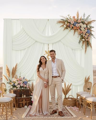 50ftx12ft Ivory Backdrop Curtain for Wedding & All Parties in W5' x H12'(10 panels) in Ivory