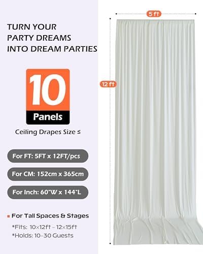 50ftx12ft Ivory Backdrop Curtain for Wedding & All Parties in W5' x H12'(10 panels) in Ivory, alternate view 4