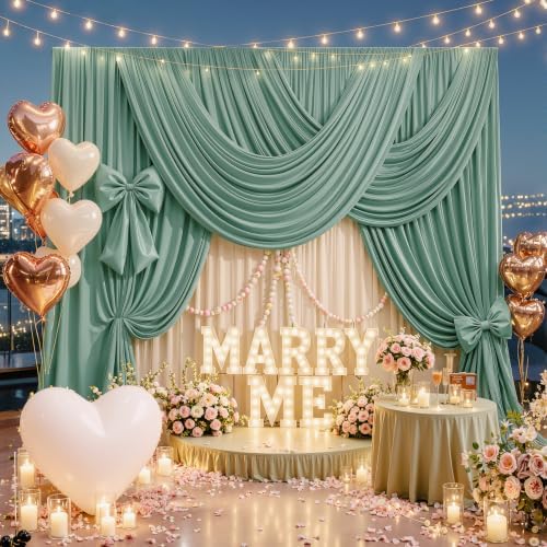 50FTx12FT Sage Green Backdrop Curtains for Weddings, Birthdays and Photos in W5' x H12'(10 panels) in Sage Green, alternate