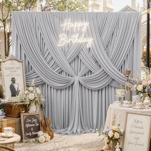 50FTx12FT Silver Backdrop Curtains for Weddings, Birthdays and Photography in W5' x H12'(10 panels) in Sliver, alternate view