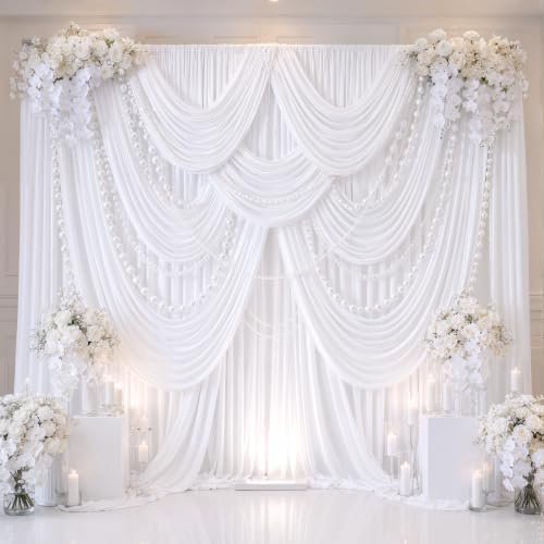 50ftx12ft White Backdrop Curtain for Parties, Thick Polyester 10 Panesl 12 ft Long Wedding Photo Backdrop Drapes, alternate