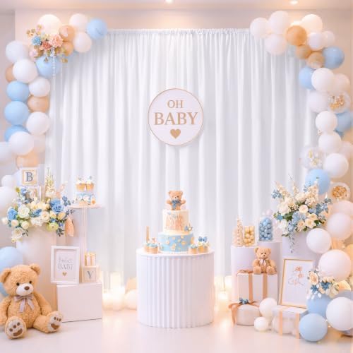 50ftx12ft White Backdrop Curtain for Parties, Thick Polyester 10 Panesl 12 ft Long Wedding Photo Backdrop Drapes, alternate