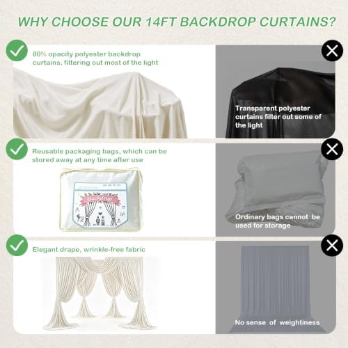 50ftx14ft Beige Backdrop Curtain for Wedding Parties, alternate view 4