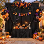 50FTx14FT Black Backdrop Curtains for Wedding Party, Birthday and Halloween in W5' x H14'(10 panels) in black, alternate view