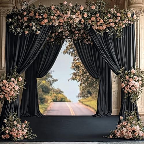 50FTx14FT Black Backdrop Curtains for Wedding Party, Birthday and Halloween in W5' x H14'(10 panels) in black, alternate view