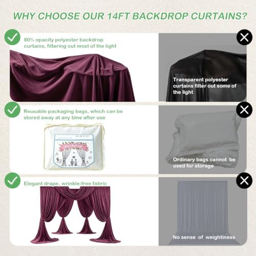 50ftx14ft Burgundy Backdrop Curtain for Wedding Parties, alternate view 4