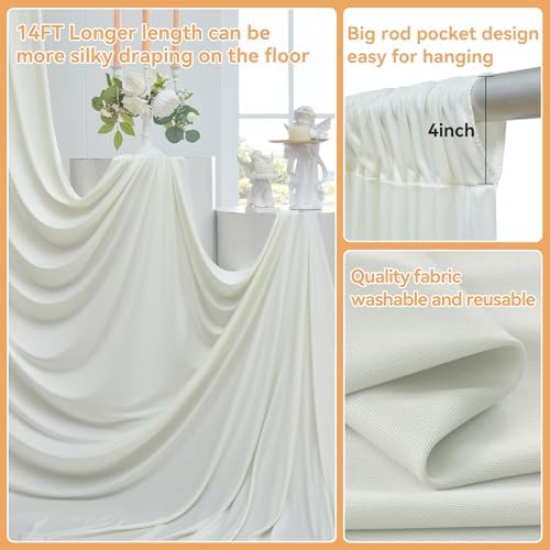 50FTx14FT Ivory Backdrop Curtains for Weddings, Birthdays and Photography in W5' x H14'(10 panels) in ivory, alternate view 2